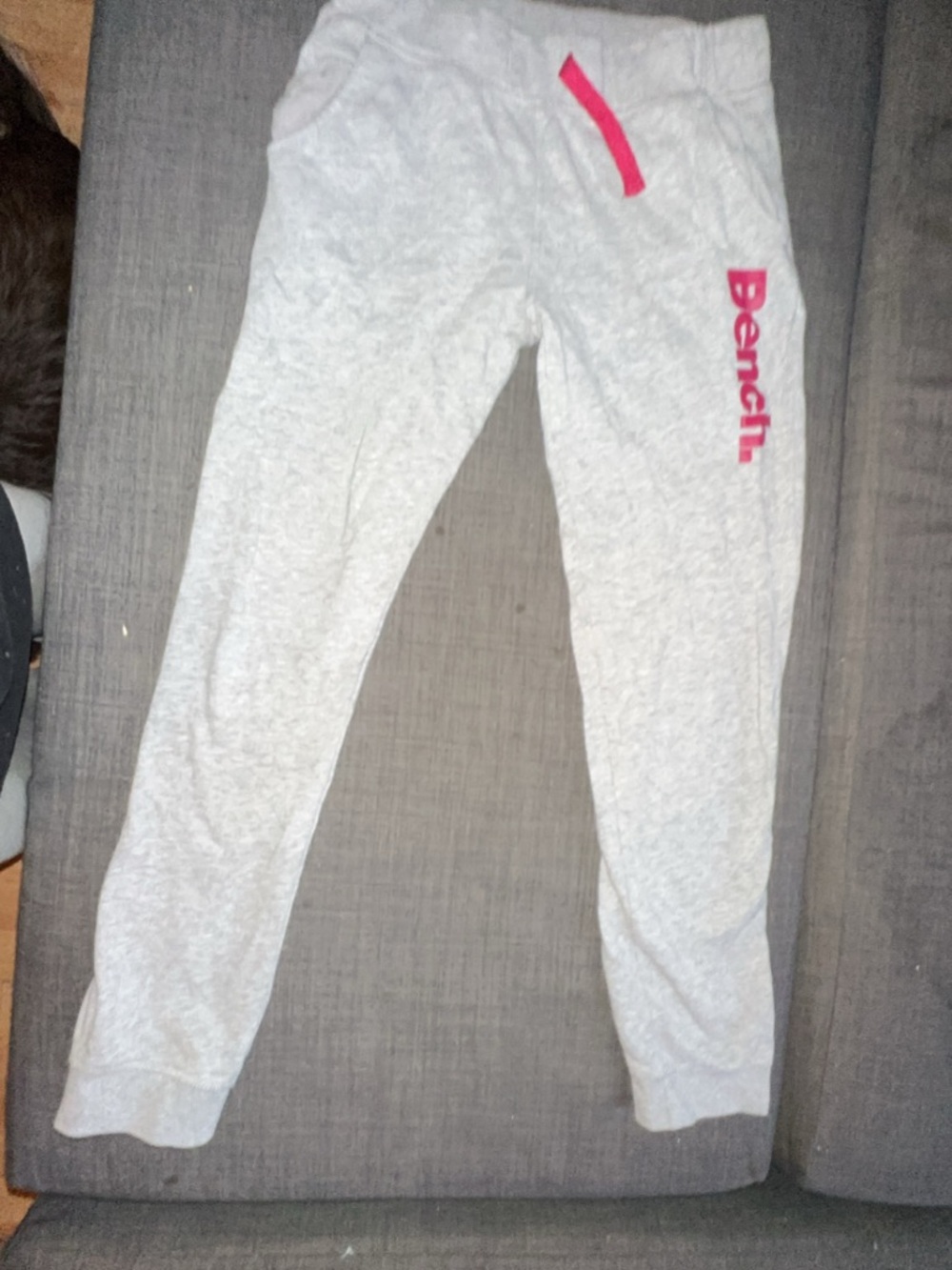 Bench Girls Light Gray Joggers with Pink Logo Detail